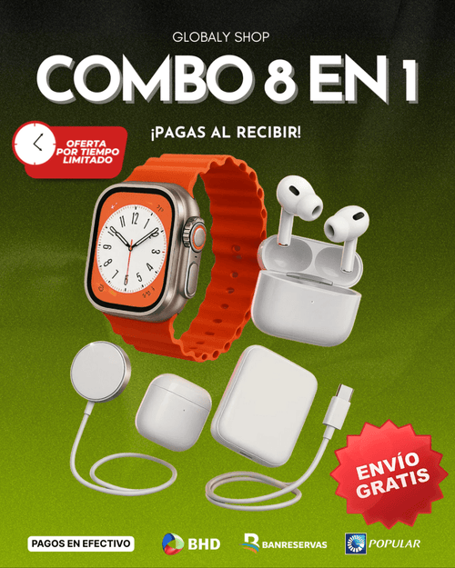 🔥Combo SMARTWATCH⌚ 8 en 1 | AIRPODS, Cargadores y Batería 🔋🎧 ¡Todo en Uno! - GlobalyShop