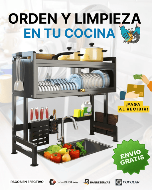 🍽️¡Tu cocina más limpia, organizada y moderna al instante! | Escurridor de Platos Doble con Tapa🧼 - GlobalyShop